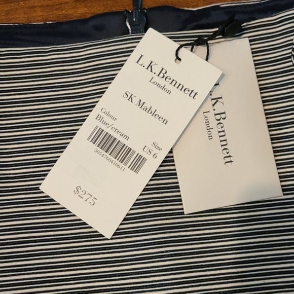 L.K. Bennett Mableen Navy and Cream Stripe Skirt - Picture 7 of 15